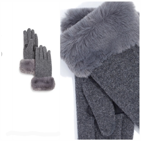 Echo Faux-Fur Cuff Tech Gloves Gray - Picture 2 of 3